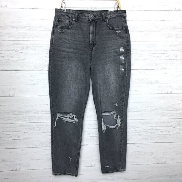 NEW American Eagle Jeans Faded Black Highest Rise Mom Distressed size 14L - Picture 1 of 9